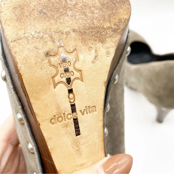 Dolce Vita-Dark Taupe Suede Studded wood heel 9 - Picture 9 of 9
